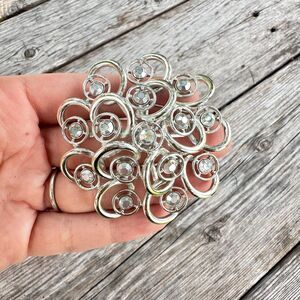 Vintage Jewelry Silver Tone Whimsical Flower Rhinestone Brooch Pin